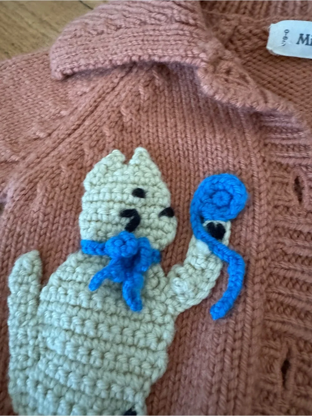 Misha And Puff Terracotta Knit Baby Matching Set with Cream & Green Appliqués